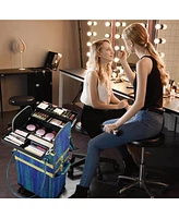 Byootique Malachite Green Makeup Train Case Lockable Rolling Cosmetic Trolley