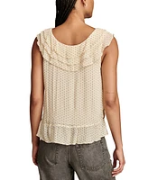 Lucky Brand Women's Dotted Ruffled Sleeveless Top