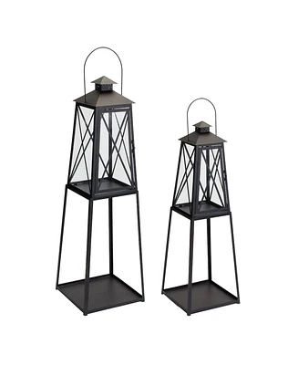 Slickblue Traditional Metal Lantern With Tapered Stand (Set of 2)