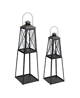 Slickblue Traditional Metal Lantern With Tapered Stand (Set of 2)