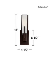 Possini Euro Design Midtown Modern Wall Light Sconce Bronze Hardwired 4 1/2" Fixture Opal White Glass Rectangular Shade for Bedroom Bedside Bathroom V