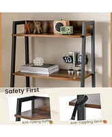 Vanity Table Set Flip Top Mirror Ladder Storage Shelf Cushioned Stool Rustic