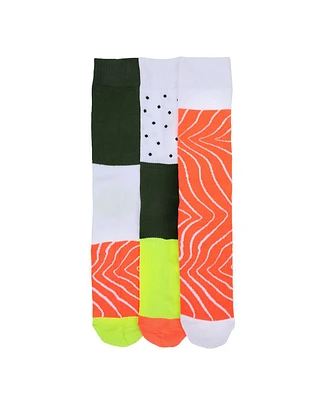 Bioworld Men's Adult Sushi Delight Crew Socks - Set of 3 Pairs, Perfect for Sushi Lovers!