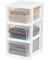 Iris Usa 3-Drawer Plastic Storage Dresser, 2-Pack, Standing Organizer Storage Container Bin with Drawers for Clothes Crafts Classroom, White/Clear