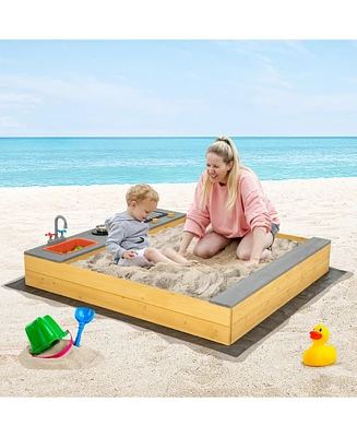 Slickblue Wooden Sandbox Kids Sand Pit with Kitchen Playset Accessories for 3-8 Years Old