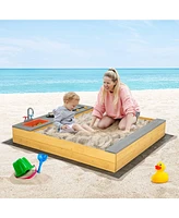 Slickblue Wooden Sandbox Kids Sand Pit with Kitchen Playset Accessories for 3-8 Years Old