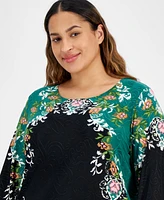 Jm Collection Plus Size 3/4-Sleeve Blooming Jacquard Top, Created for Macy's