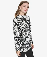 Halston Women's Printed Mock-Neck Long-Sleeve Top