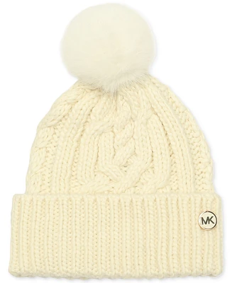 Michael Michael Kors Soft Knit Tangled Aran Cuff Pom Beanie