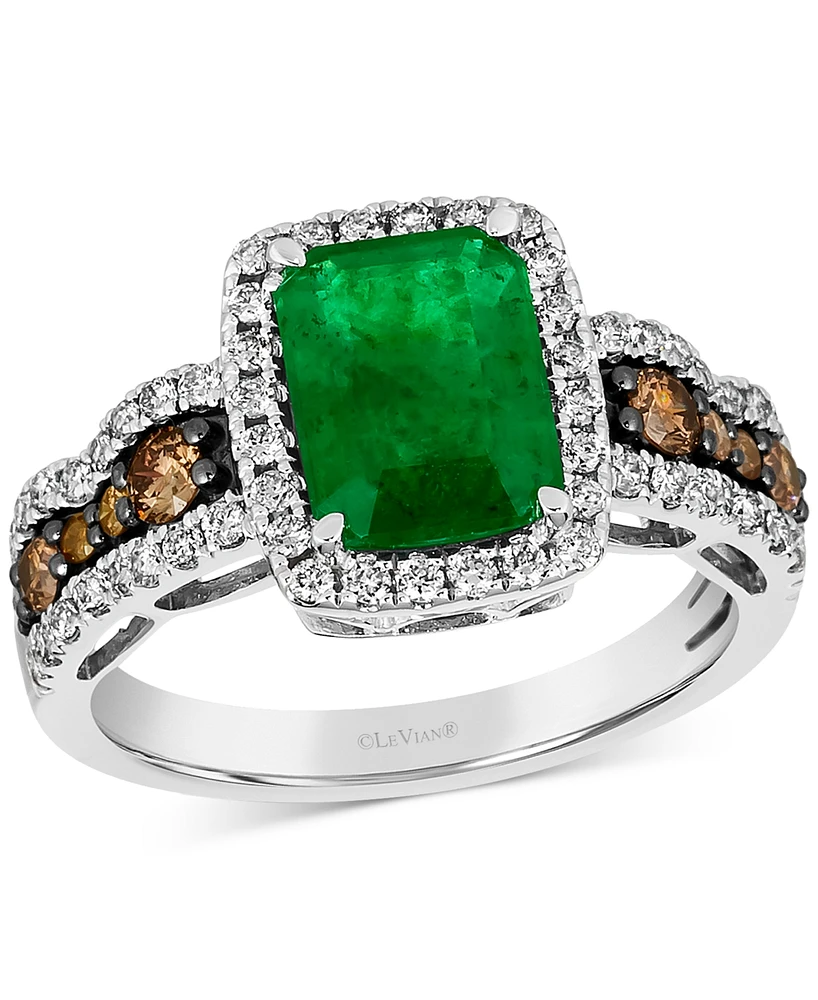 Le Vian Costa Smeralda Emerald (1-5/8 ct. t.w.) & Diamond (3/4 ct. t.w.) Halo Scalloped Edge Ring in 14k White Gold