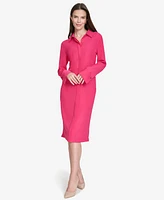 Halston Women's Long-Sleeve Collared Side-Tuck Dress