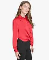 Halston Women's Twist-Waist Button-Down Collared Blouse