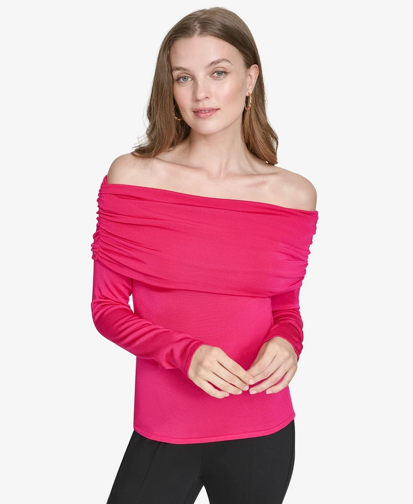 Halston Women's Ruched Off-The-Shoulder Long-Sleeve Top