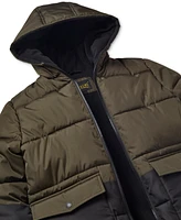 Ixtreme Big Boys Colorblocked Full-Zip Hooded Puffer Jacket with Ribbed-Knit Beanie