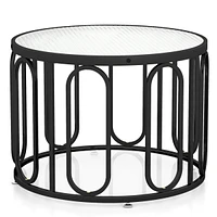 Slickblue 24 Inch Round Coffee Table with Reeded Tempered Glass Top and Oval Swivel Brackets