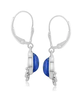 American West Jewelry Sterling Silver and Pear Shape Denim Lapis Gemstone Fan Lever Back Earrings