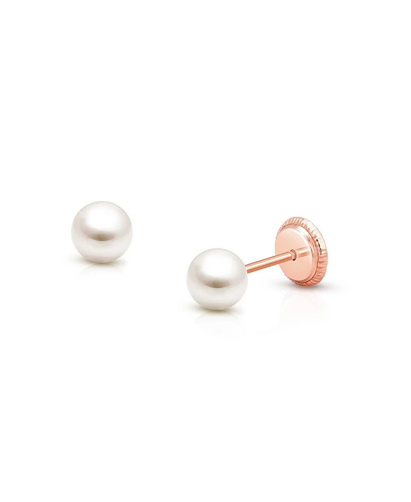 Tiny Blessings Children's 14K Gold 4mm Pearl Studs Girls' Screw Back Earrings