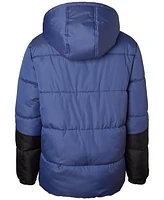 Ixtreme Toddler & Little Boys Colorblocked Full-Zip Hooded Puffer Jacket with Ribbed-Knit Beanie