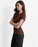 Dkny Women's Ribbed Two-Tone Short-Sleeve Sweater