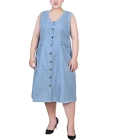 Ny Collection Plus Size Sleeveless Chambray Dress with Hardware