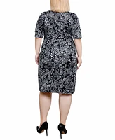 Ny Collection Plus Elbow Sleeve Side Pleat Dress