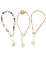 Guess Gold-Tone 3-Pc. Set Mixed Imitation Pearl & Link Bracelets