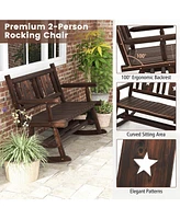 Costway 2 Pcs Patio Rocking Bench Carbonized Wood Double Rocker Chair with Ergonomic Seat