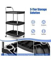 Costway 3 Tier Rolling Tool Cart with Handle Tool Storage Slot Universal Wheels for Garage