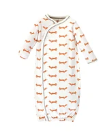 Touched by Nature Baby Boys Baby Organic Cotton Side-Closure Snap Long-Sleeve Gowns 3pk, Fox