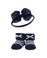 Hudson Baby Baby Girls Headband and Socks Giftset, Red Navy Bows, One