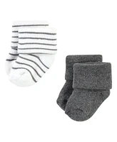 Hudson Baby Baby Boys Hudson Cotton Rich Newborn and Terry Socks, Gray Stripe 12 Pack, 6-12 Months