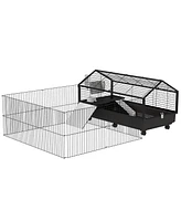 PawHut Small Animal Playpen Cage with Rolling Caster, Water Bottle 46.5"