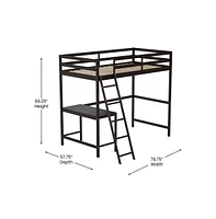 Emma+Oliver Ridley Twin Wood Loft Bed Frame With Protective Guardrails And Integrated Desk Ladder For Use Any 6-8" Thick Mattress