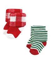 Hudson Baby Boys Cotton Rich Newborn and Terry Socks, 12 Days Of Christmas Santa