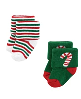 Hudson Baby Boys Cotton Rich Newborn and Terry Socks, 12 Days Of Christmas Santa