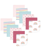 Hudson Baby Infant Girl Flannel Washcloths, Creative Rainbow 12Pk, One Size