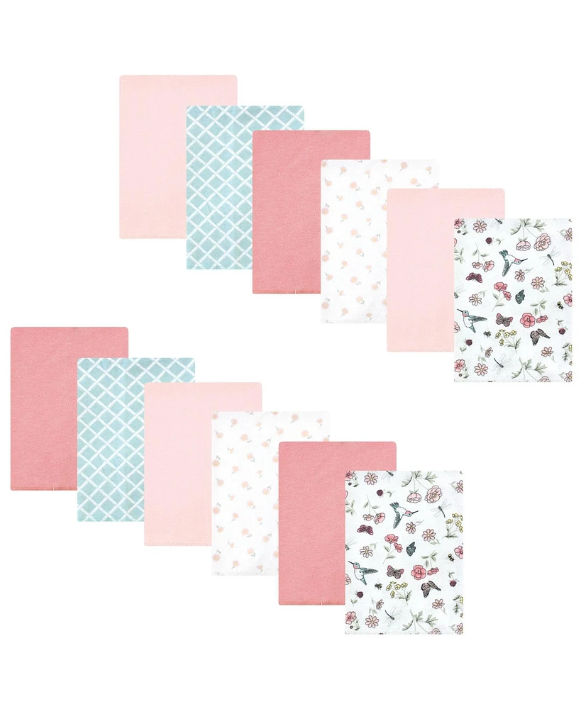 Hudson Baby Infant Girl Cotton Flannel Burp Cloths Bundle, Hummingbird Garden, One Size