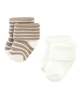 Hudson Baby Boys Cotton Rich Newborn and Terry Socks, Beige Stripe 12 Pack, 6-12 Months
