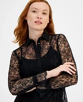 Anne Klein Women's Long-Sleeve Button-Front Lace Shirt