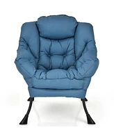 Modern Polyester Fabric Lazy Chair with Steel Frame and Side Pocket