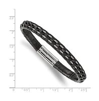 Chisel Stainless Steel Polished Cable and Leather Bracelet