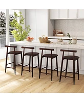 Counter Height Bar Chair Set with Acacia Wood Frame and Supporting Legs-Brown