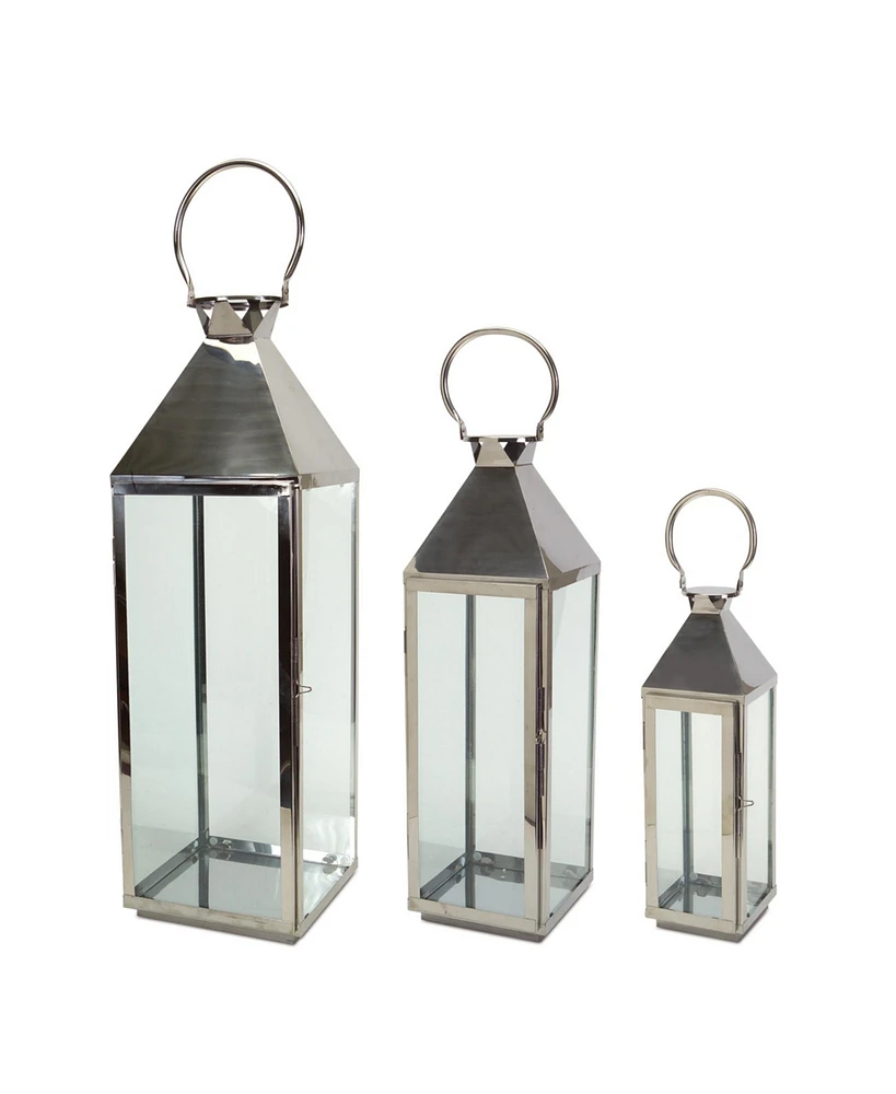 Slickblue Modern Stainless Steel Metal Candle Lantern (Set of 3)