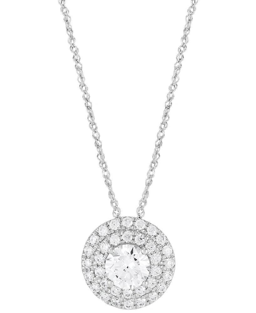 Grown With Love Lab Grown Diamond Double Halo Pendant Necklace (1-1/2 ct. t.w.) in 14k White Gold, 16" + 2" extender