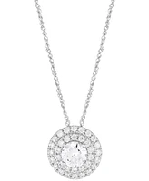 Grown With Love Lab Grown Diamond Double Halo Pendant Necklace (1-1/2 ct. t.w.) in 14k White Gold, 16" + 2" extender