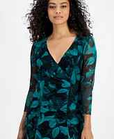 Connected Petite Printed 3/4-Sleeve High-Low Dress