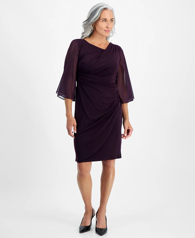 Connected Petite Cowlneck Cape-Sleeve Sheath Dress