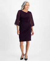 Connected Petite Cowlneck Cape-Sleeve Sheath Dress