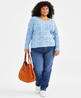 Style & Co Plus Size Printed Scoop-Neck Long-Sleeve Top