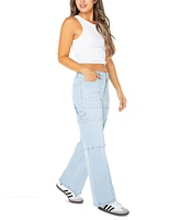 Juniors' Mid Rise Cargo Seamed Wide Leg Jean